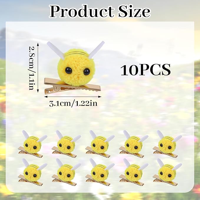 10 PCS Bee Hair Clips, Felt Bee Hairpins Spring Themed Alligator Clip Women Bangs Clips BumbleBee Hairs Barrette Cute Hair Accessories for Women Girls
