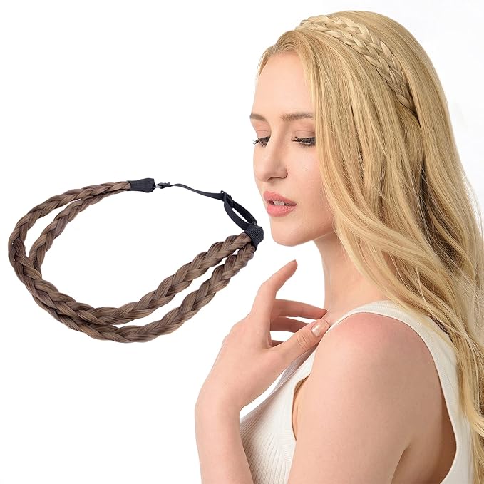 DIGUAN Double Three Strand Synthetic Hair Braided Headband Hairpiece Extension Women Girl Beauty accessory (Warm Brown)