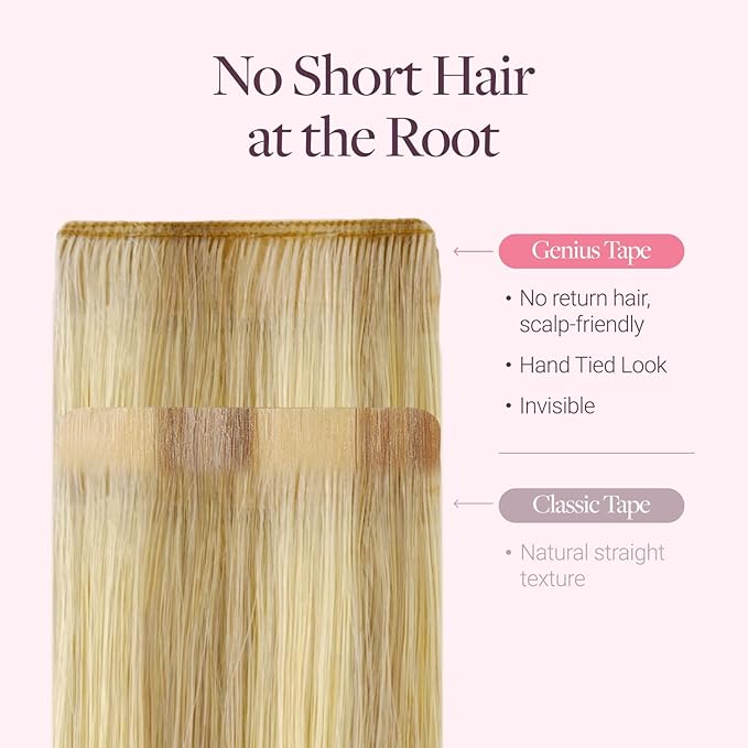GOO GOO Genius Tape in Hair Extensions, Hand Tied Tape Weft, 16/22 Light Blonde Highlighted Golden Blonde, 18inch 50g 20pcs, Remy Human Hair, Seamless Invisible Tape, Natural Blend, Lightweight