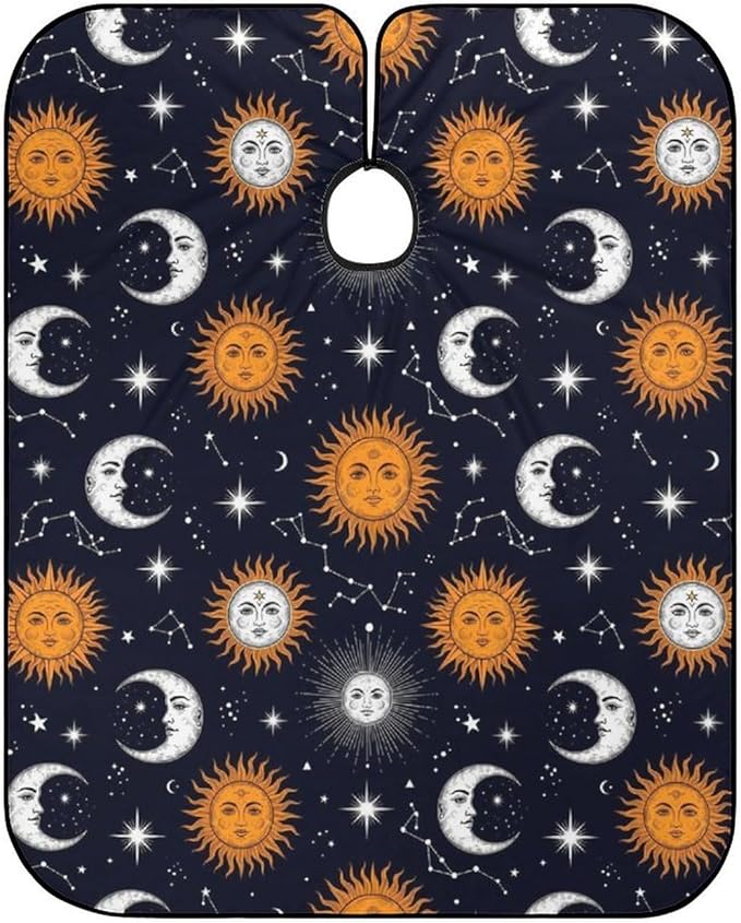 Full Coverage Professional Salon Cutting Barber Hairdressing Cape, Dyeing Salon Apron Sun Moon Stars Constellation Hair Cutting Cloak for Hair Cutting Styling