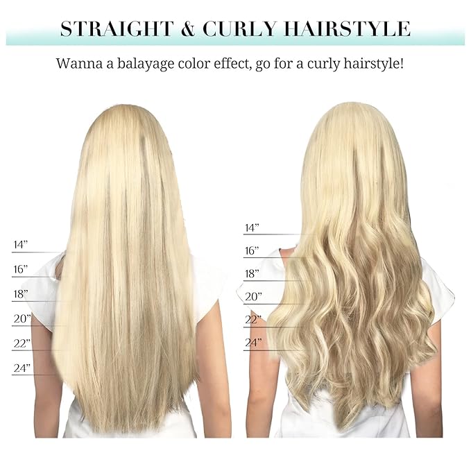 DOORES Hair Extensions Clip in Human Hair, Balayage Dark Blonde Highlighted Bleach Blonde 100g 7pcs 14 Inch, Remy Straight Weft Real Natural Hair Extensions