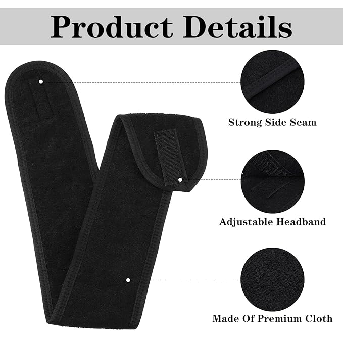 30 Pcs Spa Headband, Facial Head Wrap for Women Adjustable Makeup Stretch Towel with Tape Fit Face Washing Shower Facial Mask Yoga(Black)