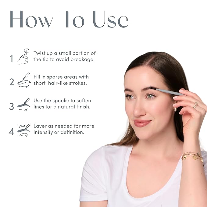 Easy Everyday™ Brow Pencil - Best Eyebrow Pencil for Women, Smudge Proof Hair-Like Strokes, 1.2mm Precision Tip with Spoolie, Vegan (Dark Brown)