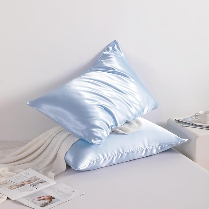 NTBAY 12 Pack Satin King Pillowcases for Hair and Skin, Luxurious and Silky Pillow Cases with Envelope Closure, 20 x 36 Inches, Aqua