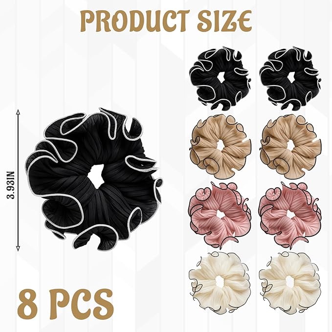 8pcs Oversized Scrunchie, Jumbo Scrunchies ，Four color Two Each, Hair Accessories for Women, Fabric Hair Ties, Gentle on Hair