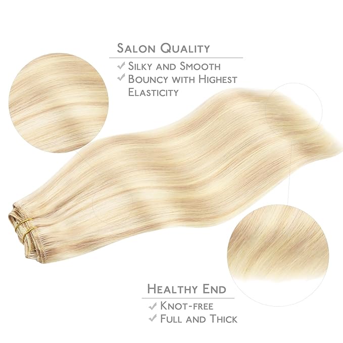 WENNALIFE Clip in Hair Extensions Real Human Hair, 22 Inch 150g 9pcs Human Hair Extensions Clip In Human Hair, Balayage Light Wheat Platinum Blonde Hair Extensions Clip In Real Hair Coloured Remy Huma