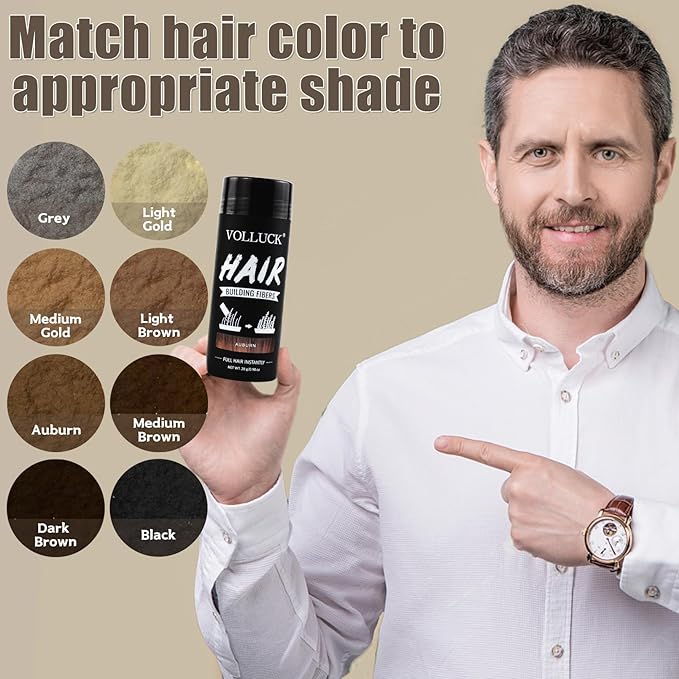 VOLLUCK Hair Fibers for Thinning Hair, Instant Coverage Hair Building Fibers for Women and men, Natural Hair Powder for Conceal Hair Loss 28 g (Auburn)