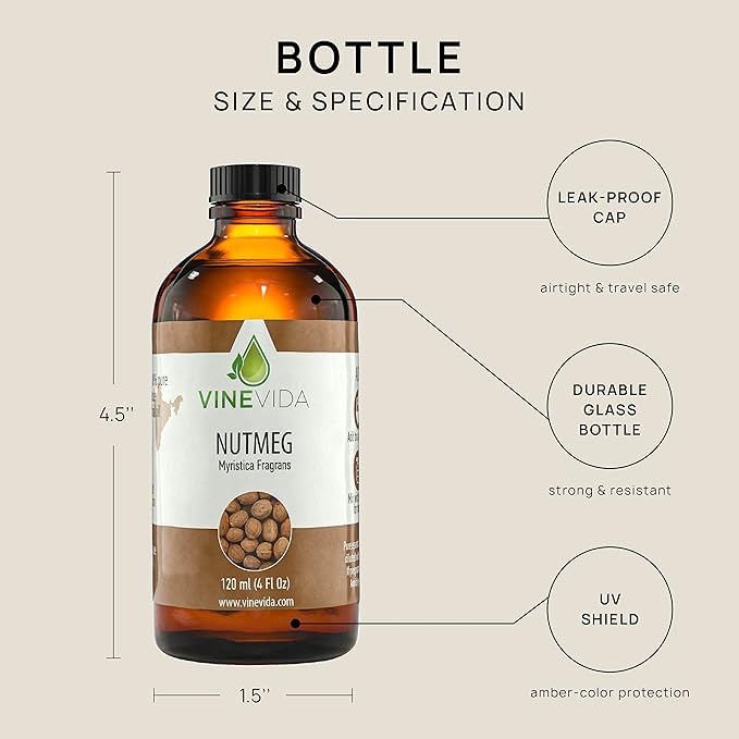 VINEVIDA Nutmeg Essential Oil 4 oz - Pure, Undiluted Nutmeg Oil for DIY Candle Scents - Safe for Skin