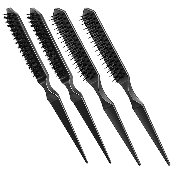 Sibba 4PCS 3 Row Teasing Brush Rat Tail Detangling Hairbrush Hair Styling Teasing Comb Boar Bristle Hair Brush Comb Slick Back Brushes for Natural Curly Sectioning Curls Unbraider Volume Parting Combs