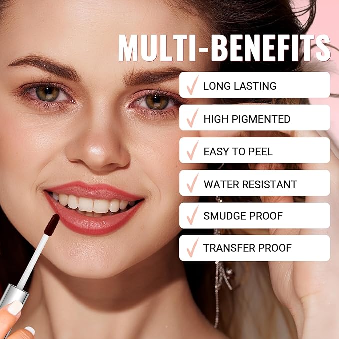 Lip Stain - Lip Liner Stain, Long Lasting Peel Off Lip Stain, Natural Peel Off Lip Liner Stain with Tweezer, Easy to Use, Waterproof, Smudge-proof, Transfer-proof, Cocoa