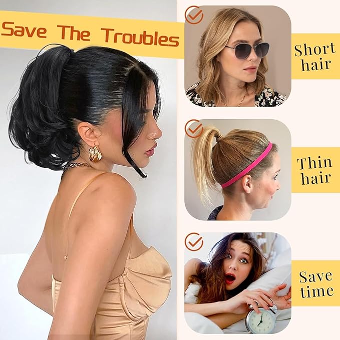 KooKaStyle Ponytail Extension, 10" Short Claw Clip in Pony Tails Hair Extensions Curly Wavy Synthetic Drawstring Hairpieces for Women(Cedar Brown)