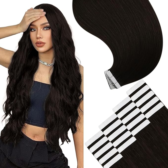 YoungSee Tape Hair Extensions Real Human Hair Brown 14inch 50g 20pcs Invisible Tape in Brown Hair Extensions for Women Human Hair Tape-in Extension Silky Straight