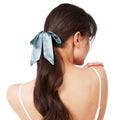 1 Piece Silk Bow Scrunchies for Hair-100% Pure Mulberry 22 Momme Silk Hair Tie, Elastic Ponytail Holder, Elegant Soft Bow Hair Ties Band for Women Hair Care, Multiple Colours (MIST BLUE)