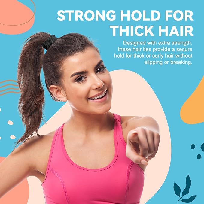 HOYOLS Black Seamless Hair Ties for Thick Hair, No Damage Ponytail Holders Elastics Scrunchies for Women Girls (Black)