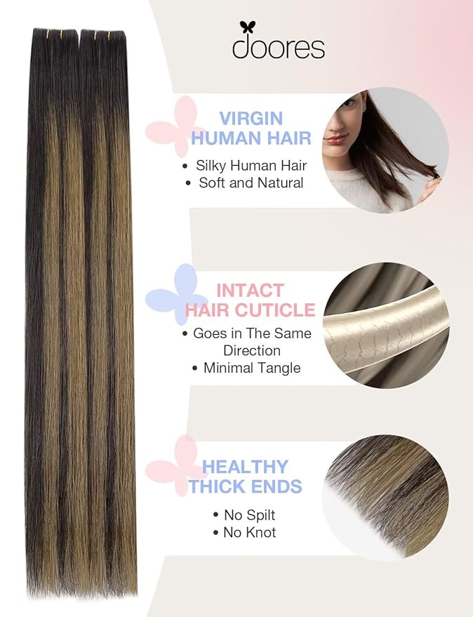 DOORES Injection Tape in Hair Extensions Human Hair Invisi Edge, Dark Brown to Chestnut Brown 20 Injection Tape-ins with 20 Classic Tape-ins 100g 18 Inch, Human Tape in Extensions