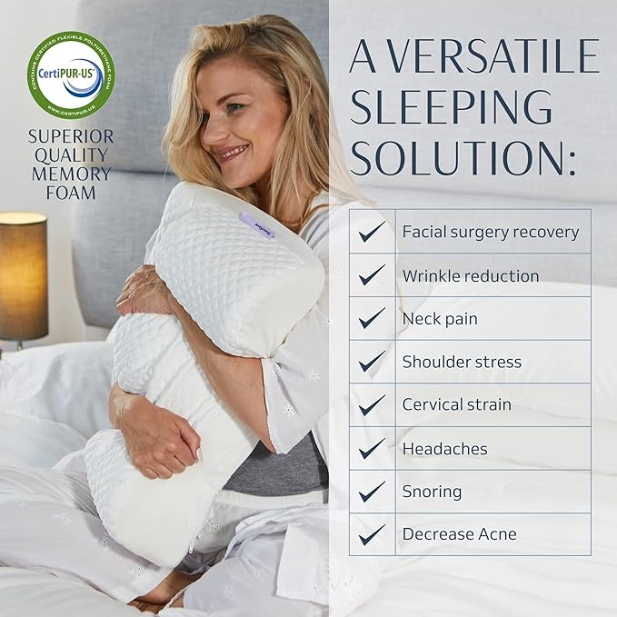 YourFacePillow- Back Sleeper Beauty Pillow, Cervical Neck Pillow, Patented Contour Memory Foam Pillow, Ergonomic Neck, Back and Shoulder Support. Back Sleeping Reduces Pressure on Skin - Cooling