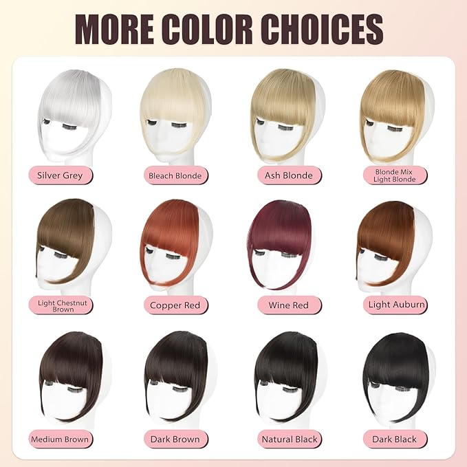 Clip in Bangs, Synthetic Wispy Bangs Hair Clip, Dark Brown Fake Bangs Fringe with Temples Hairpieces for Women Natural Curved Hair Extensions for Daily Wear