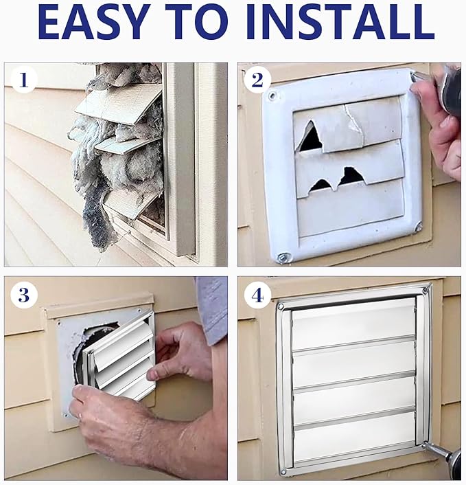Funmit 5'' Metal Dryer Vent Cover with Fine Mesh Screen, 7" x 7" Stainless Steel Exterior Exhaust Louvered Outdoor Vent Cover Includes 4 Screw for Easy Installation