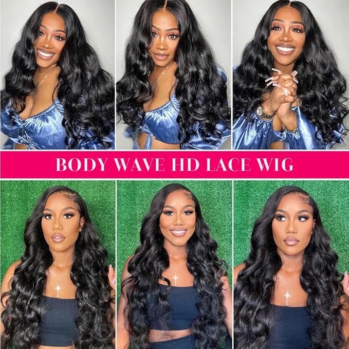 13x6 Body Wave Lace Front Wigs Human Hair 200% Density 13x6 HD Transparent Frontal Wigs Human Hair for Women Pre Plucked Body Wave Glueless Wig 26 Inch
