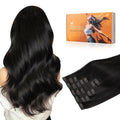 DOORES Clip in Hair Extensions, Natural Black 130g 9pcs 14 Inch, Virgin Human Hair Clip in Extensions Invisible Edge Natural Weft Gift for Girl