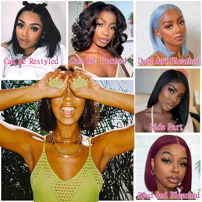 10 Inch Glueless wig human hair 180% Density Bob wig human hair 4x6 HD Transparent Lace Front Wigs human hair Glueless wigs human hair pre plucked pre cut for Women