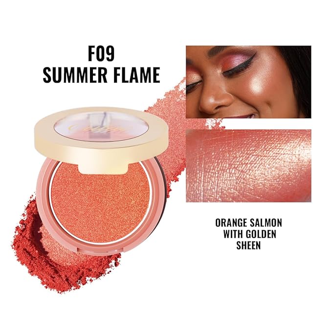 Oulac Luminisers Powdery Blusher for Cheeks Face Glow,Brighten Skin As Highlighter Makeup, Shimmer Blusher,Buildable and Vegan Cosmetics,4.8g F09 Summer Flame