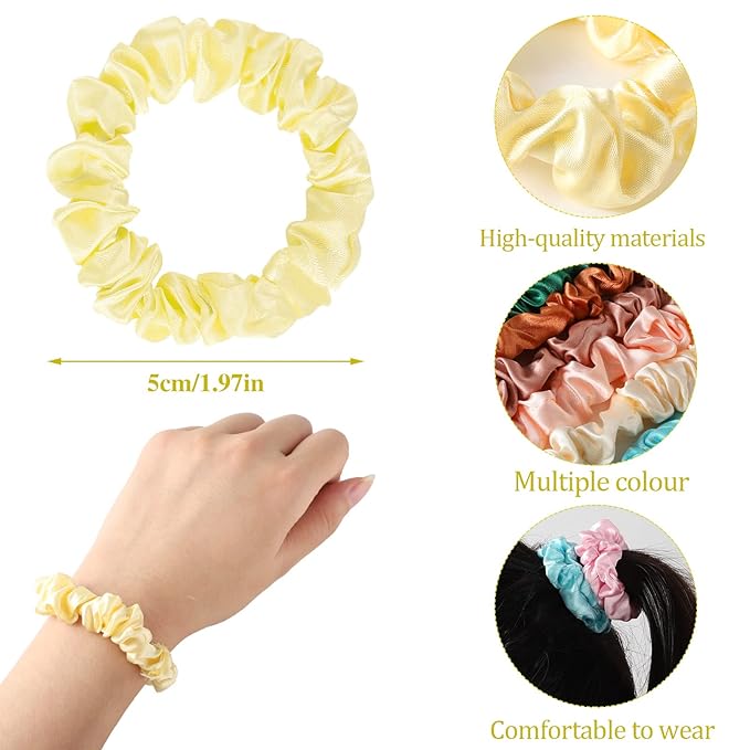 24Pcs Satin Scrunchies, 20 Colors Comfortable Silk Hair Scrunchies Skinny Hair Ties Elastics Ponytail Holders Stocking Stuffers for Women Girls