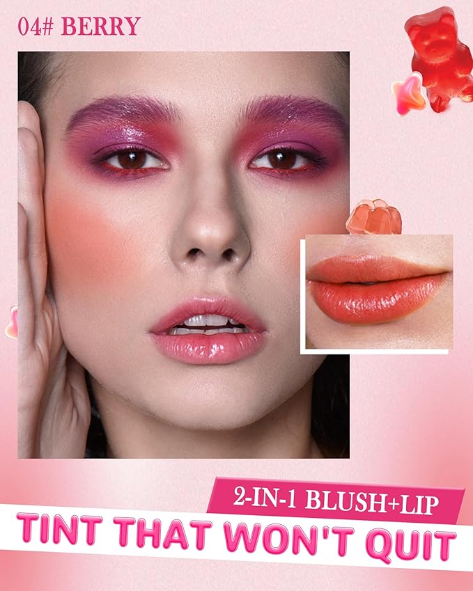 Makeup Jelly Tint,Cooling Water Jelly Tint Berry Blush Stick, Sheer Lip & Cheek Tint Stain, Long Lasting Waterproof Jelly Blush Lip Gloss, Vivid Color, Non-Sticky, Buildable Tinted Jelly Lip Stains-04