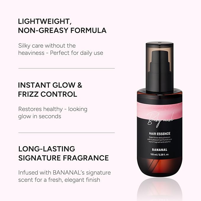 2-in-1 Korean Hair Perfume Oil & Serum with Moroccan Argan Oil & 12 Amino Acids for Dry, Damaged, Glass Hair Shine & Frizz-Control – Paraben & Alcohol-Free – Baby Musk, 100ml / 3.38 fl oz