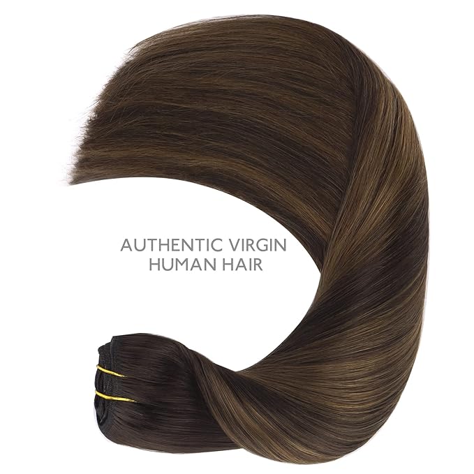 WENNALIFE Human Hair Extensions, 22 Inch 120g 7pcs Natural Black to Chestnut Brown Balayage Clip in Remy Hair Extensions, Double Weft Real Human Hair