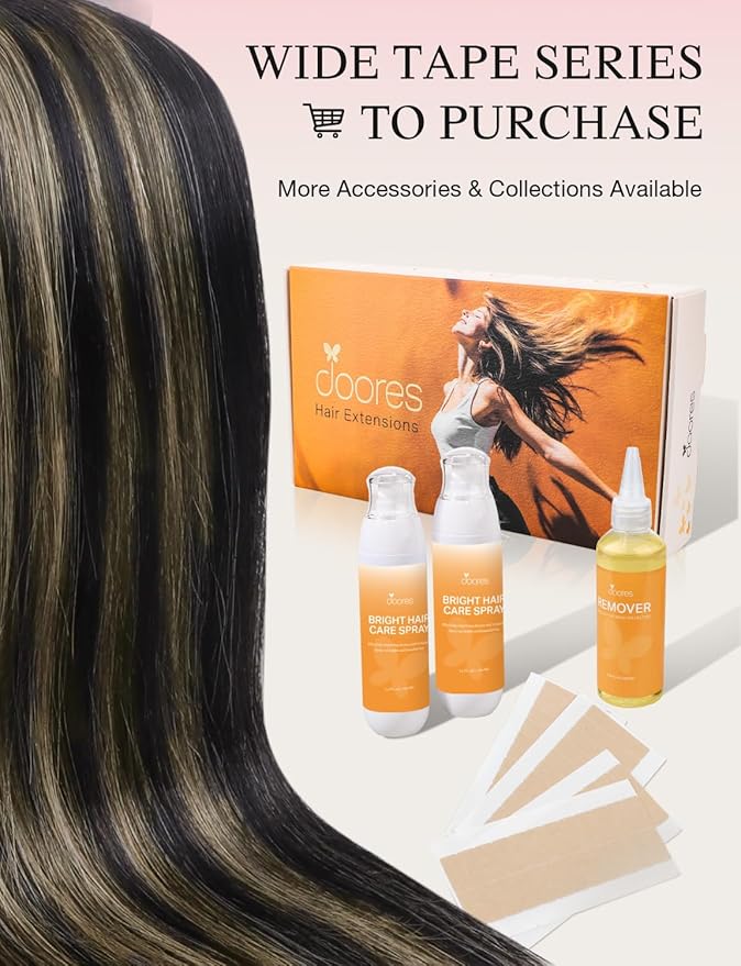 DOORES Invisi Edge Tape in Wide Hair Extensions Human Hair, Natural Black to Light Blonde 4PCS Injection Tape ins 20g 20 Inch, Virgin Human 3 Inch Wide Injected Extensions Invisible