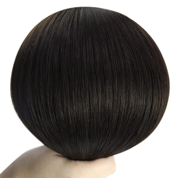 YoungSee Human Hair Sew in Extensions Darkest Brown Hand Tied Weft Hair Extensions Human Hair Dark Brown Sew in Hair Extensions Short Straight Hair 14Inch 70G