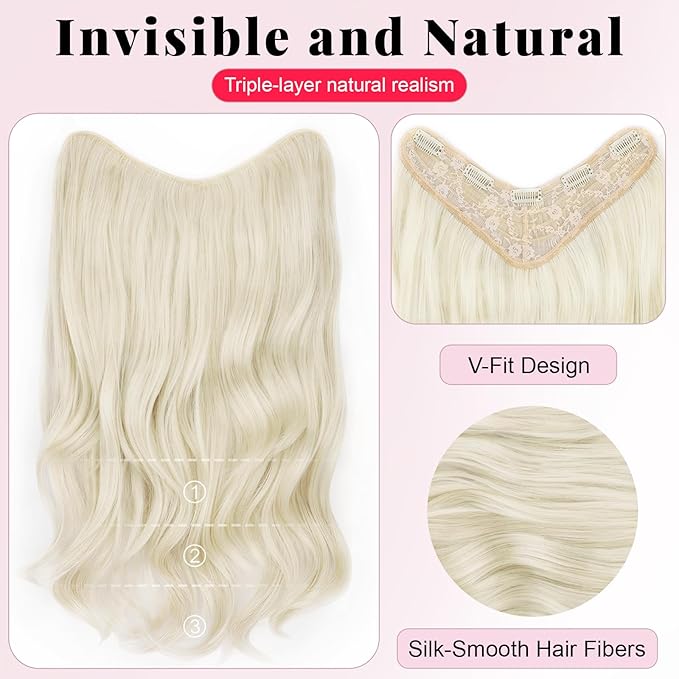 ALXNAN Long Wavy Hair Extensions for Women, Clip in Hair Extensions Clip Ins Soft Full Head Synthetic Hairpieces 20 Inch Platinum Blonde