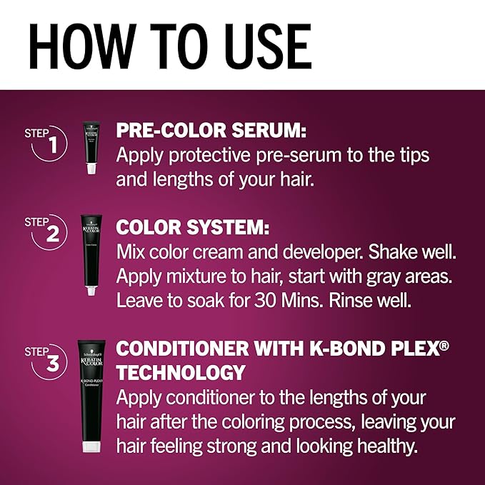 Schwarzkopf Keratin Color Permanent Hair Color, 1.8 Ruby Noir, 1 Application - Professionally Inspired Permanent Hair Dye, for up to 80% Less Breakage vs Untreated Hair and up to 100% Gray Coverage