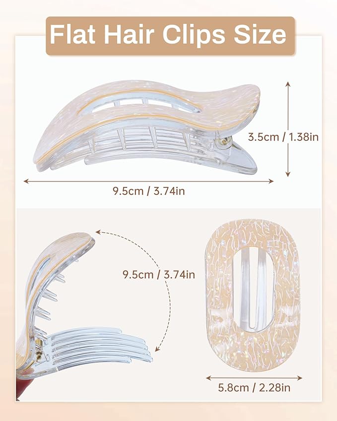 Mesovor 4 Pack French Flat Hair Clips for Women, 3.74" Nonslip Stylish Round Duckbill Lay Flat Hair Claw | Side Slide Volume Flat Hairclips for Lying Down, Yoga, Driving (Mermaid Crack)