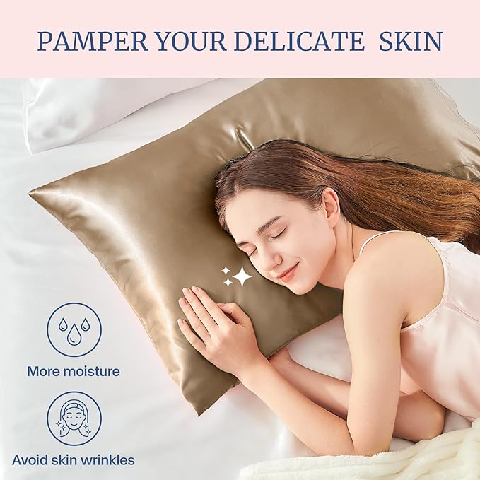 BEDELITE Satin Pillowcase for Hair and Skin, Super Soft Similar to Silk Pillow Cases 4 Pack with Envelope Closure, Cooling Pillowcases for Women Men (20"x26" Standard Size, Tawny Brown)