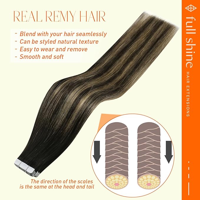 Full Shine Balayage Tape in Hair Extensions Human Hair 22Inch Color 1B Ombre 27 and 1B Remy Hair Tape in Extensions Seamless Invisible 50G 20Pcs Brazilian Natural Double Sided