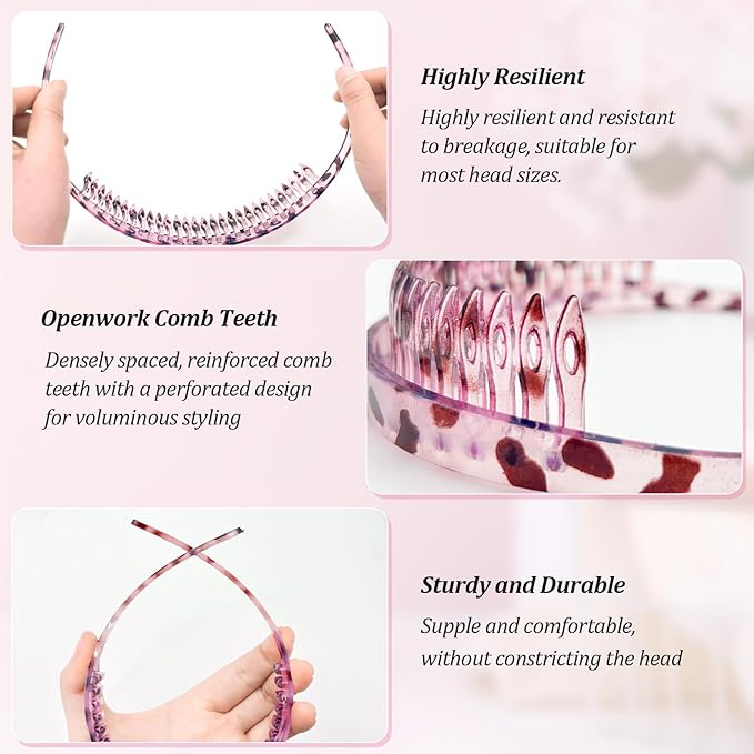 4 Pack No Pressure Headbands for Glasses Wearers – Wide teeth U-Shaped headband for no headache, no pressure, secure hold for thick and fine hair(set-B)