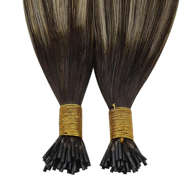 YoungSee Itip Hair Extensions Real Human Hair Balayage I Tip Extensions Ombre Dark Brown with Ash Blonde I Tip Human Hair Extension 22 Inch Itips Remy Human Hair Extension for Girls 50s 50g