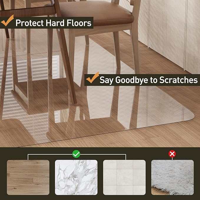 Area Floor Mat for Home, 5'×7' Large Transparent No Slip Waterproof Vinyl Area Rug, Spill Resistant Hard Floor Protector Cover for Kitchen, Easy Clean Splat Mat for Under High Chair
