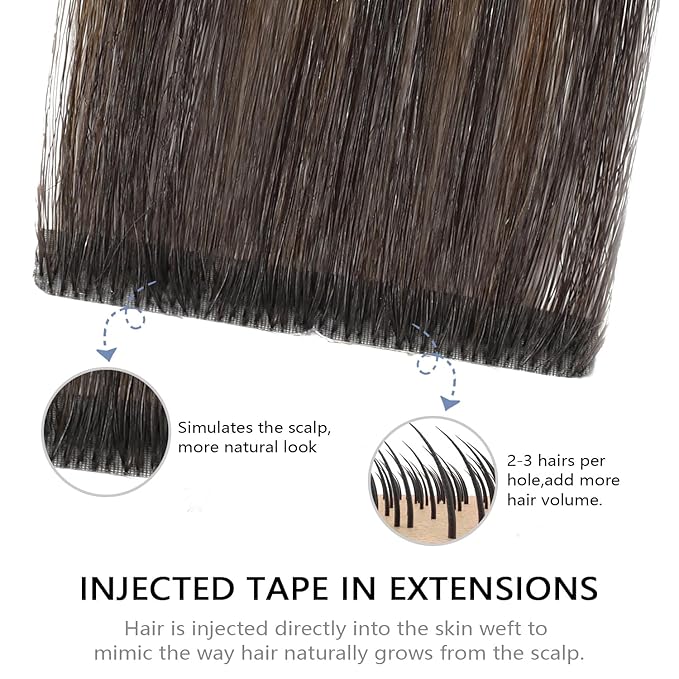 COOKAYU Invisible Tape in Hair Extensions Human Hair, Invisi Edge Tape in extensions Natural Black to Medium Brown and Caramel blonde 22Inch 20pcs 50g Straight Invisible Hair Extensions