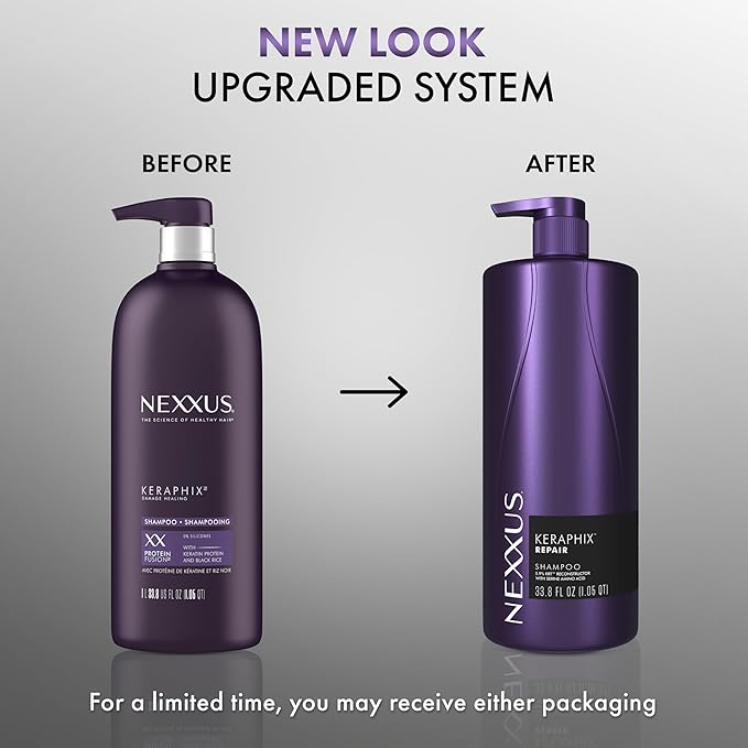 Nexxus Keraphix Shampoo With ProteinFusion for Damaged Hair Keratin Protein, Black Rice, Silicone-Free 33.8 oz