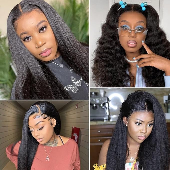 GOLFMAX Yaki Straight Human Hair Wig For Black Women Natural Kinky Straight 13x4 Lace Front Wigs Human Hair 18 Inch kinkycurly human hair wig