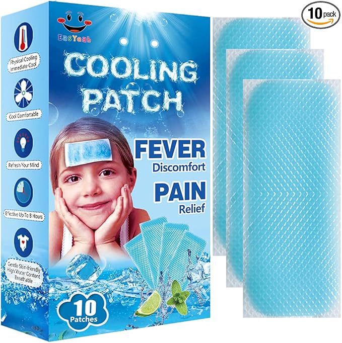 10 Sheets EasYeah Kids Cooling Patches for Fever Discomfort & Pain Relief, Cooling Relief Fever Reducer, Soothe Headache Pain, Pack of 10