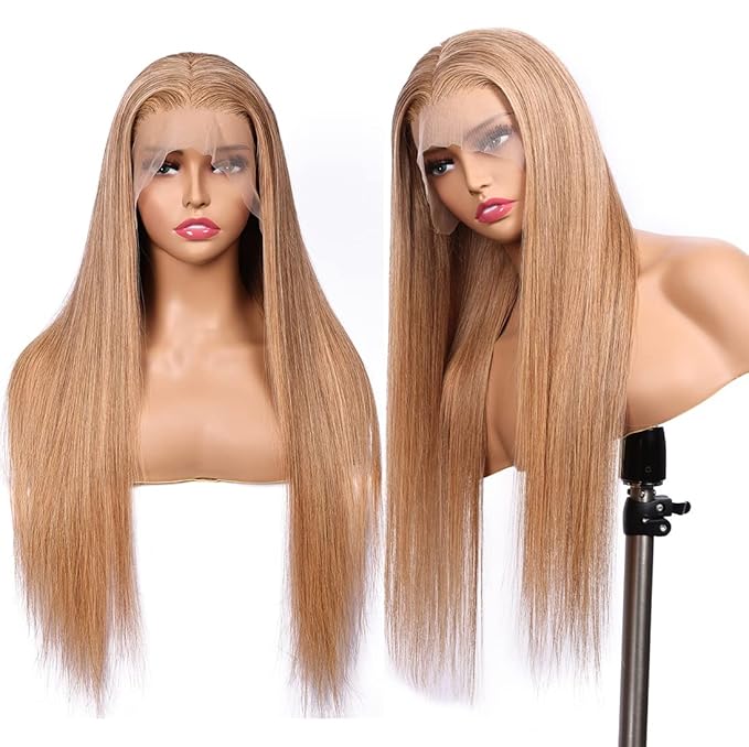 Honey Blonde Straight 13x4 Lace Front Human Hair Wigs with Baby Hair Pre Plucked Brazilian Virgin Hair Transparent HD Lace Frontal Wig for Black Women 180% Density 16 Inch