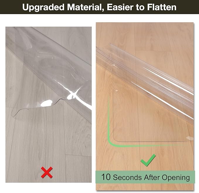 Crystal Clear Floor Mat 4×6ft, Upgraded Easy Flat Waterproof Vinyl Rug Cover, Stain-Resistant Plastic Area Rug Floor Protector for Kitchen, Dining Room, Indoor, Outdoor Mat