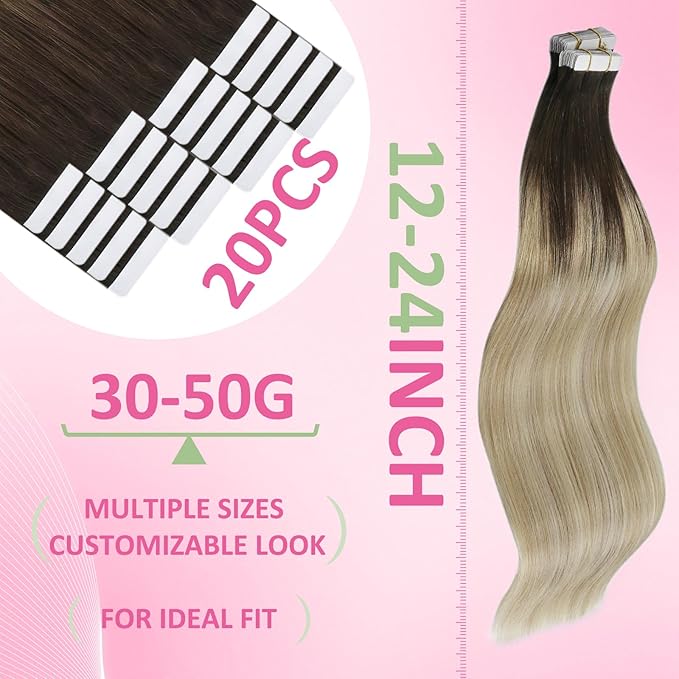 YoungSee Tape in Human Hair Extensions 22 Inch Ombre Tape Extensions Human Hair Balayage Dark Brown with Blonde Tape in Remy Hair Extensions for Long Straight Hair Adding Volume 20pcs 50g