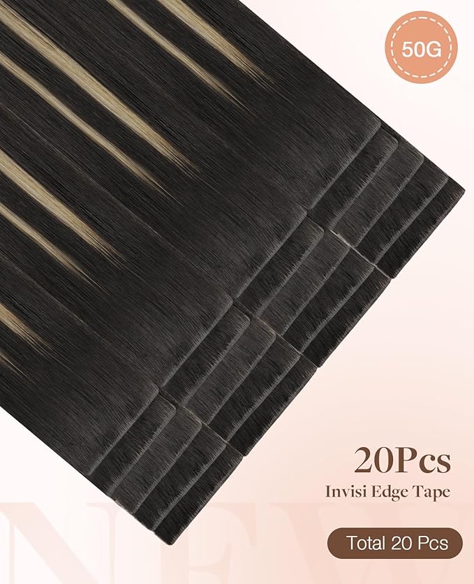 GOO GOO Invisi Edge Tape in Hair Extensions Human Hair, 1B/19/1B Natural Black to Light Blonde, 20pcs 20inch 50g, Virgin Remy Hair, Seamless Injected Tape, Natural Look