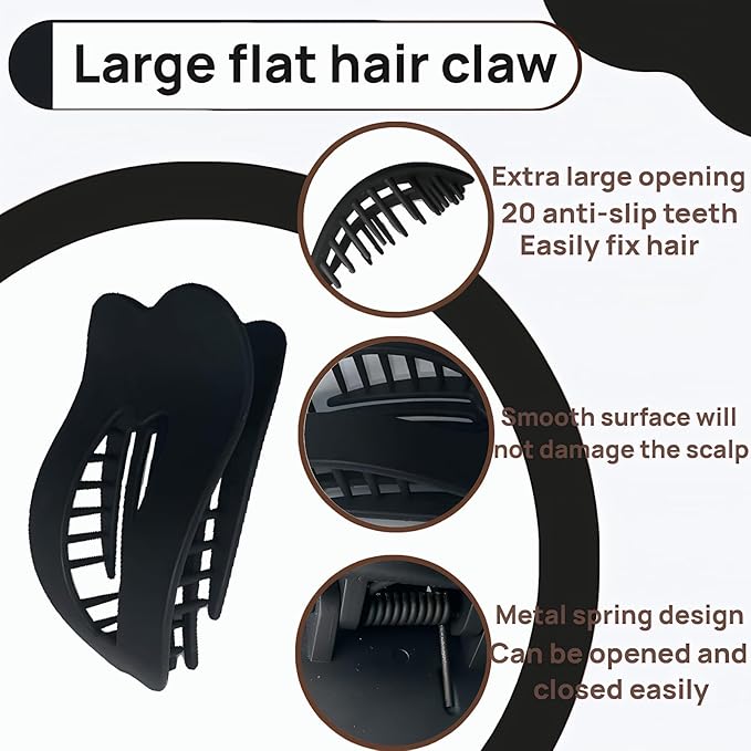 Women Flat Hair Clips,3-Pack French Large Matte Non-Slip Claw Hair Clips for Thick or Thin Hair(White, Black,Matte Khaki)
