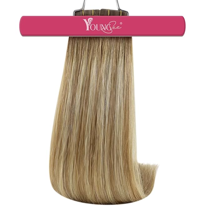 YoungSee Human Hair Tape in Extensions Balayage Tape in Hair Extensions Human Hair Extensions Tape in Ombre Brown to Platinum Blonde Invisible Tape-in Hair Extension Human Hair 14In 20pcs 50g Straight
